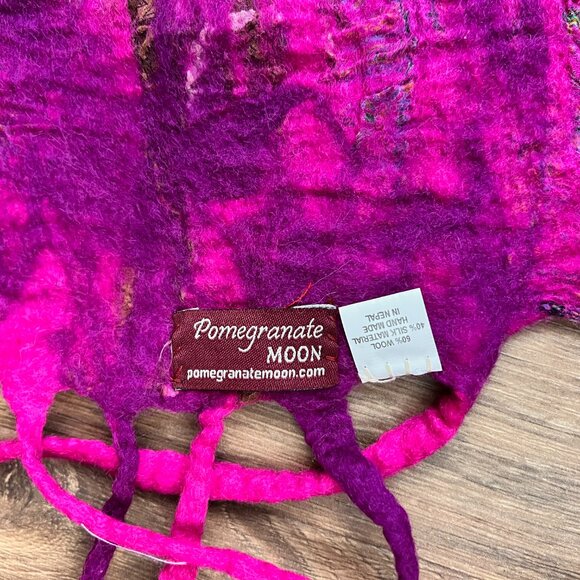 Pomegranate Moon Sari Felted Collage-Pink Artsy Scarf - Picture 8 of 9